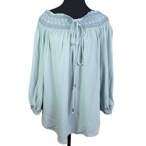 HOLDING HORSES Light Green Smocked Open Sleeve Blouse Size Med